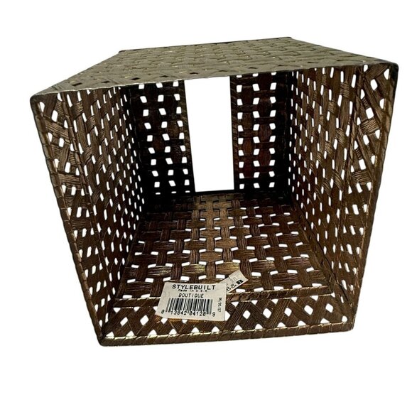 Vintage Tissue Box Holder Stylebuilt Metal Basketweave Goldtone Bath Accessory - Picture 3 of 9